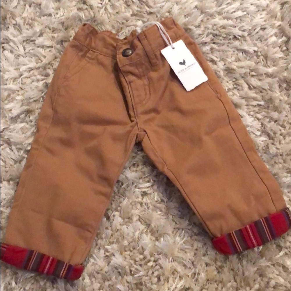 Dark brown soft little boy pants with red plaid